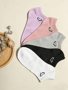 1/5/10 Pairs Women's Heart Pattern Solid Color Boat Socks Invisible Socks - Sweet Fashion Breathable - Versatile For Daily Wear - Suitable For All Seasons - Multicolor - View 6