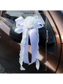 1pc White Butterfly Decor For Wedding Car Rearview Mirror, Backrest, Door Handle, Rearview Mirror, Faux Flower Bouquet, Ribbon, Wedding Wrist Corsage, Indoor Home Decor - Multicolor - View 2