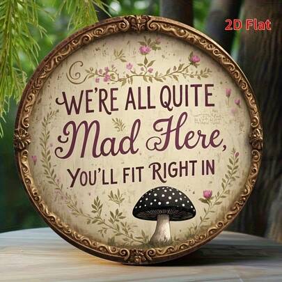 8英寸圆形复古“我们都疯了”铁艺墙饰，花卉蘑菇图案，波西米亚乡村风格，适用于家居、卧室、办公室、咖啡馆或花园装饰，独特礼品之选，花园墙饰 | 波西米亚风装饰。预钻孔，款式如图所示。