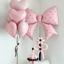 7件套粉色爱心蝴蝶结气球套装，包含一个38英寸爱心蝴蝶结铝箔气球和一个18英寸粉色爱心气球，适用于生日派对、新娘送礼会、下午茶派对、室内/室外拍照道具。 - 多色 - 查看 3