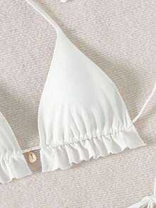 Swim Mod Women's Swimsuit, Two-Piece Bikini Set With Halter Neck, Ruffles And Bow In Solid Color For Summer - 白色的 - 查看 7