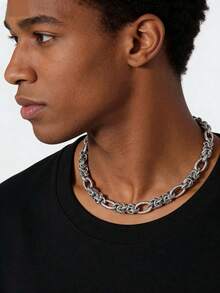 1 chiếc dây chuyền thủ công bằng thép không gỉ, thiết kế không phai màu, thích hợp cho các cặp đôi. - Bạc - Xem 1