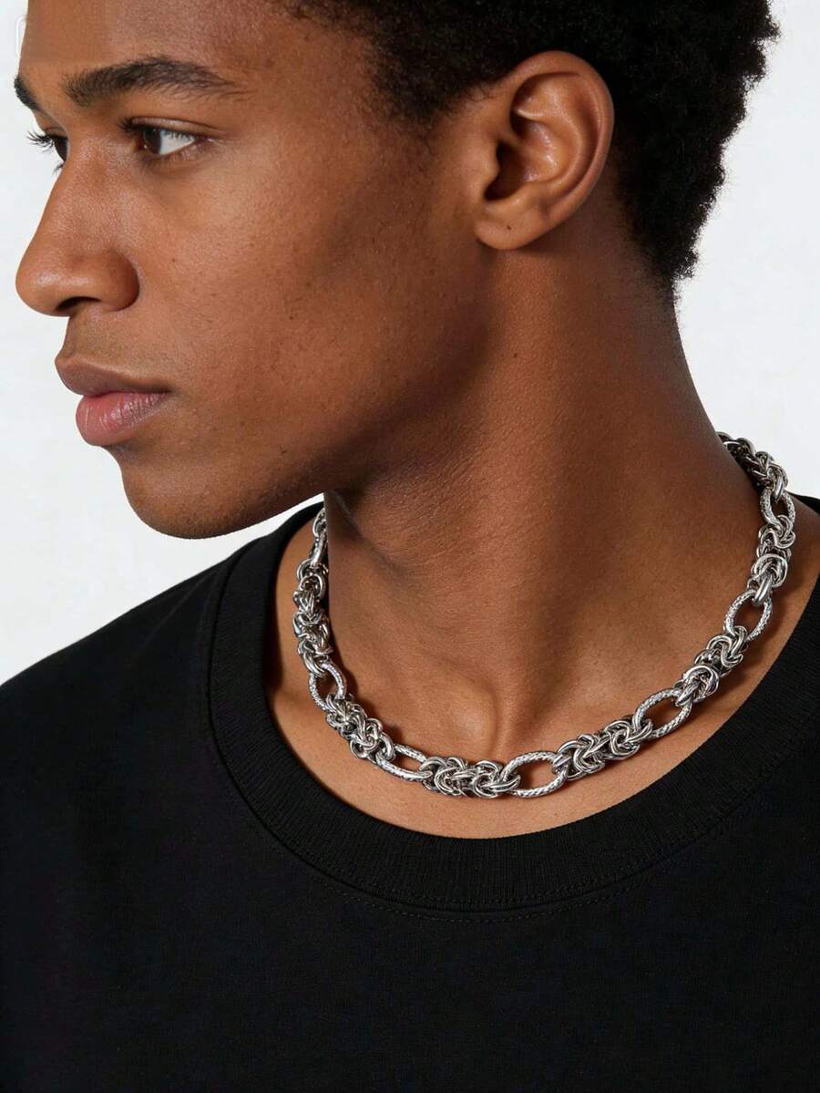 1 chiếc dây chuyền thủ công bằng thép không gỉ, thiết kế không phai màu, thích hợp cho các cặp đôi. - Bạc - Xem 1