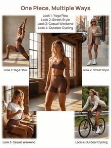 TCVC Women's Seamless Polka Dot Contrast Color High Waist Slimming Shaping Sports Shorts, V-Shaped Waist Peach Butt High Elasticity Fitness Cycling Pants, One-Piece Waist Cinching Yoga Leggings Suitable For Yoga, Fitness, Running, Cycling, Aerobics, Home, Commuting And All Scenarios - Brown - View 5