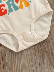 Conjuntos a juego para hermanas hermana mayor y hermana menor para niñas, ropa de verano: mono/camiseta de manga corta con estampado de letras. - Beis - Ver 5
