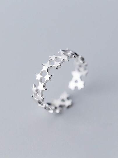 HuooNew 1 pieza Anillo ajustable eterno de estrella hueca de plata de ley 925, joyería de estrella del cielo, diseño delicado de baja alergia, regalo ideal para amantes de las estrellas