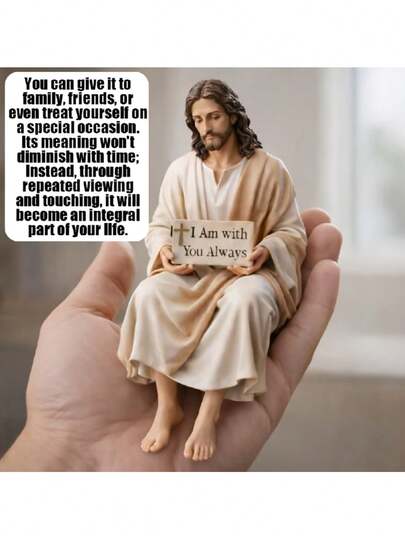 1 Stück Jesus Harz Tischfigur, Auto Armaturenbrett/Büro Schreibtisch Dekoration Jesus Christus Statue mit "Ich bin immer bei dir" Plakette, handgefertigte sitzende Pose religiöse Verzierung, einzigartiges spirituelles Geschenk Büro Schreibtisch Zubehör Büro Ausstattung