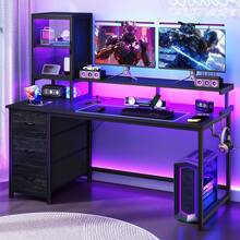 EnHomee 55"Gaming Desk Computer Desk With Power Outlets, Modern Desk Table Home Office Desk Vanity Table With Storage & Ergonomic Monitor Stand - Xem 2