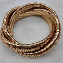 Vòng tay 3 lớp co giãn làm từ xương rắn và dây xích cổ, kiểu dáng tối giản thanh lịch. - Vàng - Xem 3