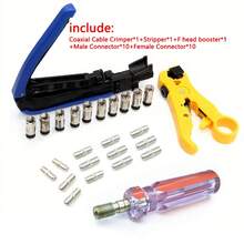 Coaxial Cable Crimper - Coax Cable Compression Tool Kit, Rg6 Rg59 Rg11 75-5 75-7, Wire Stripper, 10pcs F Male Connectors, 10pcs Female To Female Connectors - B-Black - View 9