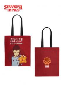 Netflix 1 buah Tas Tote Kanvas Merah Bergambar Wafflegorgon Eleven Stranger Things, Dapat Digunakan Kembali - MultiWarna - View 2