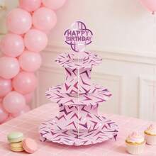 1pc Purple Lightning & Pink Cupcake Stand, Music Birthday Party Decor, Cake Topper, Cupcake Stand & Dessert Table Tray, 3-Tier Cupcake Stand Birthday Party Decoration - View 4
