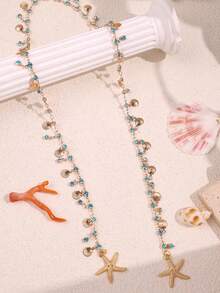 1件时尚奢华优雅独特设计蓝色水晶贝壳海星脸链项链，女士日常、节日、派对珠宝礼品 - 彩色 - 查看 6