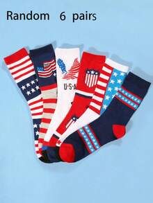 1/6 双装男士中筒袜，美国独立日旗帜条纹运动休闲袜，薄款，时尚，街头风，百搭袜子 - 彩色 - 查看 8