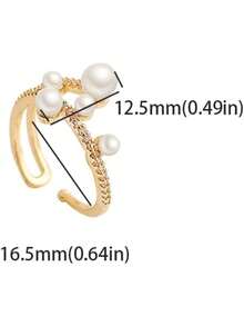 1 chiếc nhẫn vàng đính đá hai lớp, bất đối xứng, có thể điều chỉnh kích thước, gồm 5 viên ngọc trai, thích hợp làm nhẫn cưới, nhẫn đính hôn cho cặp đôi. - Vàng - Xem 3