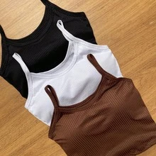 Kit 3 Cropped Women's Top With Padded Bra - Black White Brown - View 9