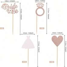 10pcs/24pcs/34pcs Gold Glitter Cupcake Toppers - Bride, Ring, Heart And Dress Decorations Suitable For Wedding Party, Engagement Party Decor - Multicolor - View 10