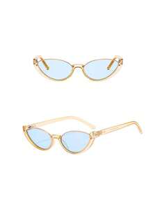 1pc Women's Cat Eye Shaped Minimalist Fashion Fashion Glasses With Rhinestone Decor Cat Eye Shape Shades - 嬰兒藍 - 查看 3