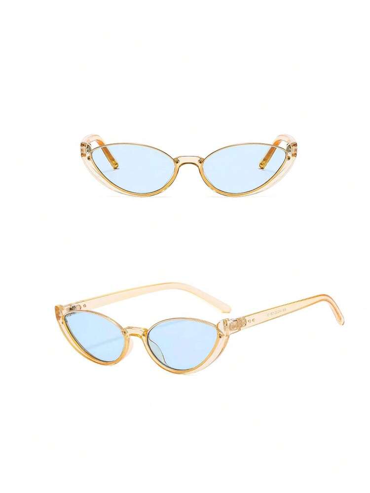 1pc Women's Cat Eye Shaped Minimalist Fashion Fashion Glasses With Rhinestone Decor Cat Eye Shape Shades - 嬰兒藍 - 查看 3