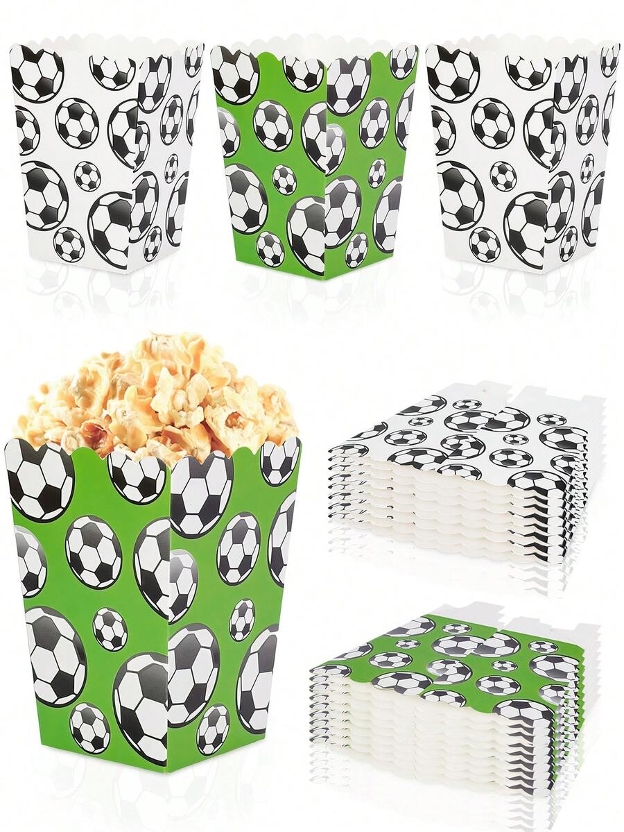10/20/40pcs Football Themed Popcorn Boxes, 2 Colors White And Green, 7.3cm X 5.6cm X 10.7cm Paper Snack Boxes, Suitable For Sports Themed Parties, Birthdays, Game Days, Tailgate Parties, Movie Nights Candy Snack Containers, Suitable For Men And Women - Multicolor - View 1
