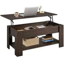 Lift Top Coffee Table with Hidden Compartment and Storage Shelf Rising Tabletop Dining Table for Living Room Reception Room 47.5in L Espresso - Café exprés - Ver 8
