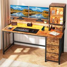 EnHomee 55"Gaming Desk Computer Desk With Power Outlets, Modern Desk Table Home Office Desk Vanity Table With Storage & Ergonomic Monitor Stand - View 2