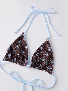 Women's 2 Piece Bikini Set Reversible Dot Print Halter Bra And Low Rise Briefs Bathing Suit For Beach Pool - Blue - View 6