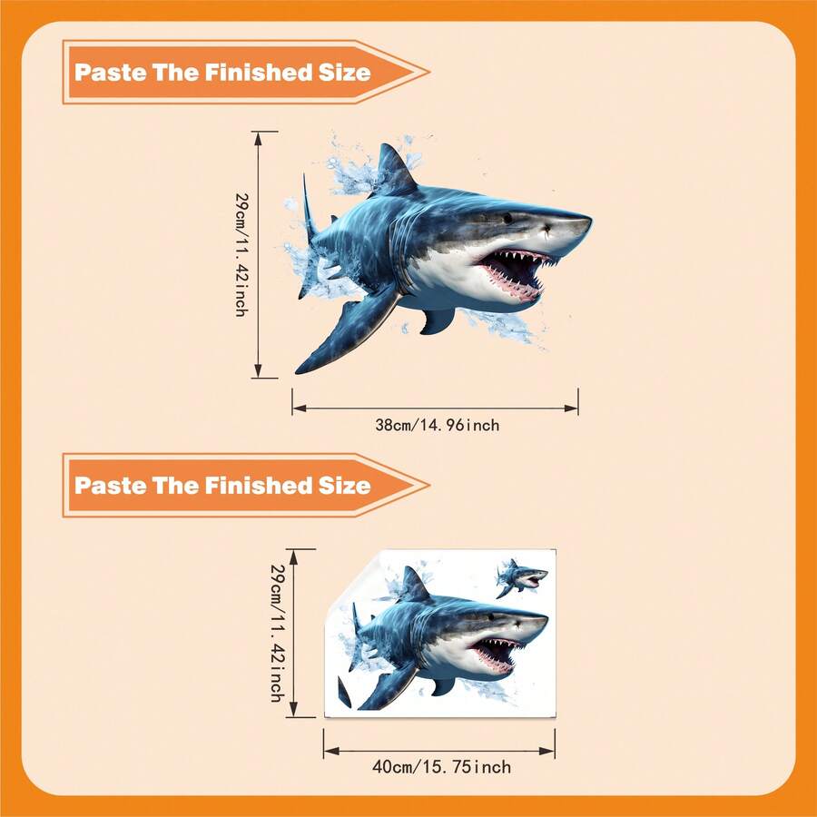 1pc 30x40 Cracked Wall Great White Shark Wall Sticker, Realistic Water Splash Combination, Self-Adhesive Easy To Apply, Creative Wall Decor - Multicolor - View 1