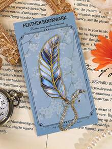 1 pièce de marque-page en métal avec plume simulée, style artisanal vintage avec un petit pendentif. Un élément de lecture indispensable, convient comme petit cadeau pour les enseignants - Marque-page en plumes - Voir 10