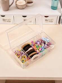 1pc Transparent Visible Hair Accessory Storage Box, Girls Hair Accessory Organizer, Hair Accessory Storage Container, Compartment Organizer For Hair Ties, Hair Clips, Hair Bands - Multicolor - View 9