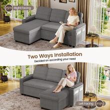Corner Sofa Bed, L-Shaped Sleeper Sectional Couch Bed, 3-In-1 Corduroy Convertible Pull Out Sofa Bed With Adjustable Backrest, Storage And Cup Holder For Living Room, Grey - 3人位L型燈芯絨深灰色 - 查看 8