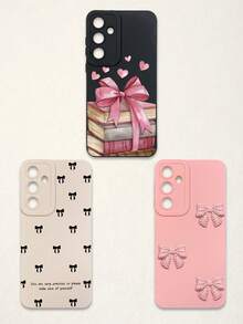 3pcs Bowknot Phone Cases, Soft TPU Full Coverage Anti-Drop Cases With Precise Cutouts, Featuring 3D Rhinestone Bowknot, Healing English Slogan, Hand-Painted Heart Pattern, Suitable For IPhone & Galaxy, Great Gift For Birthday, Holiday, Best Friends - Multicolor - View 29