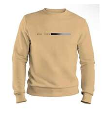 Crew Neck Sweatshirt With Minimalist New York Print, Basic And Modern, New Release. - Áo thun cổ tròn kaki New York - Xem 5