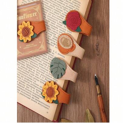 1/2pcs Vintage Floral Magnetic Bookmarks With Sunflower Leaf Design - Stitched Edges, Durable Faux Leather Bookmarks For Women & Men, Inspirational Planner Accessory, Birthday Gift For Book Lovers, Readers, Office & School Supplies, Book Lover Gifts