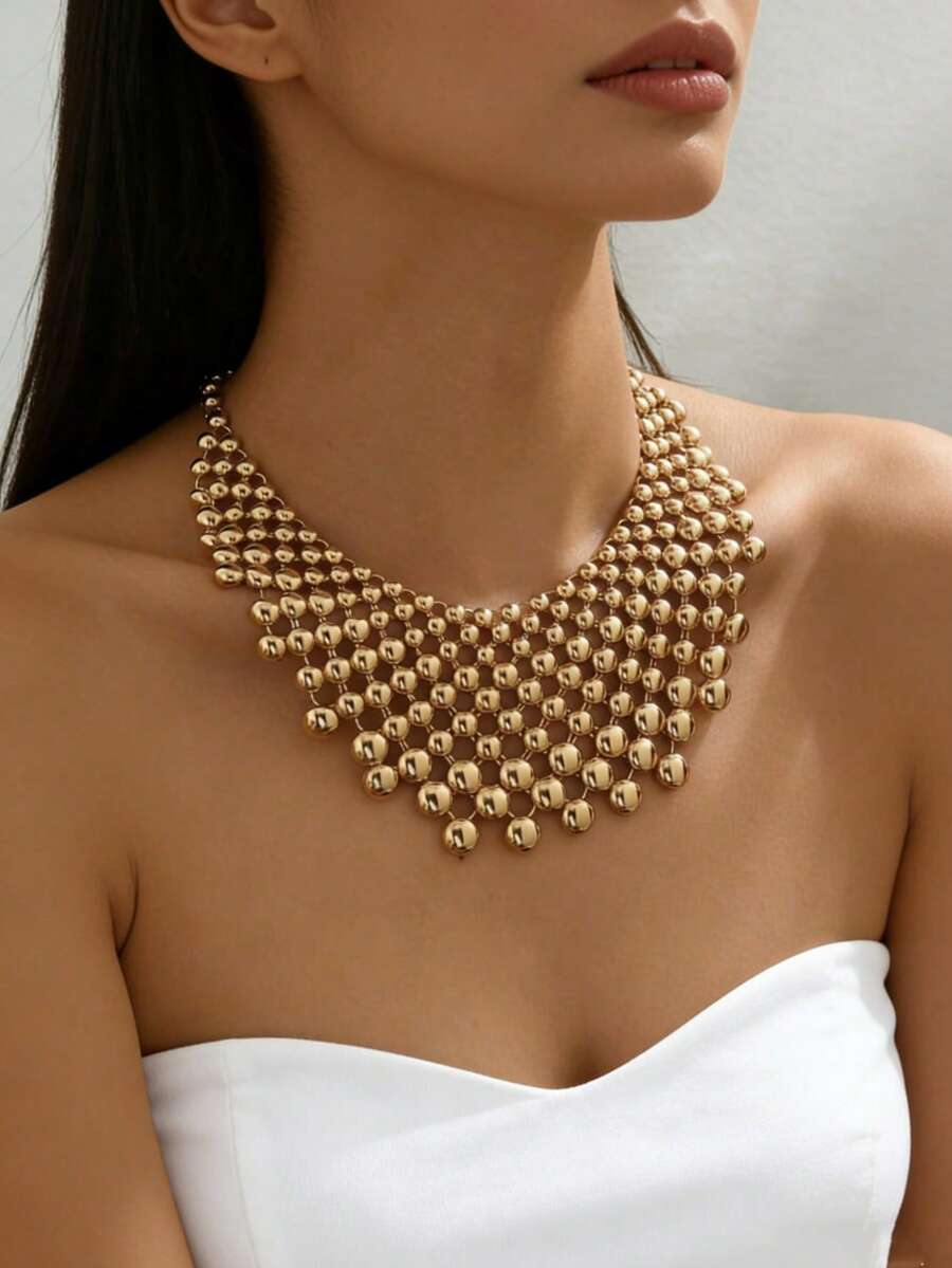 1 chiếc vòng cổ vàng dày kiểu Y2K hình bong bóng, trang sức nổi bật cho trang phục dự tiệc của nữ, vòng cổ bản to, vòng cổ ấn tượng, phụ kiện Y2K. - Nhiều màu - Xem 1