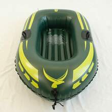 1 Bote inflable para 1 persona, Bote de pesca de PVC grueso, Kayak, Bote de asalto portátil, Bote flotante para lago, playa, piscina inflable, Artículos esenciales de playa, Flotador de piscina - Barco inflable de color verde militar - Ver 8