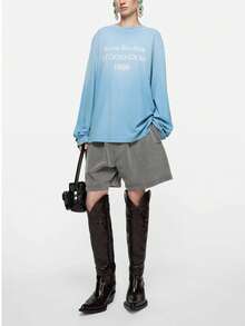 Acne Studios 1996 Logo T-Shirt Unisex Acne Studios STOCKHOLM 1996 Print Long Sleeve T-Shirt, Casual Crew Neck Tee For Men Women - Màu xanh lam - Xem 3