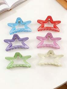 3pcs Colorful Glitter Hollow Star Hair Clips, Minimalist Fresh Style, Suitable For Daily And Beach Vacation Use, Spring/Summer Summer Hair Accessories Beach Claw Clips Vacay Hair Claws - Multicolor - View 1