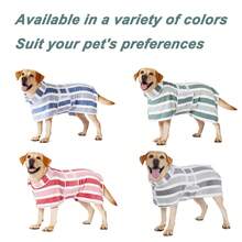 1pc Quick Dry Dog Bathrobe, Striped Dog Towel Bathrobe, Robe, Super Absorbent Pet Bathrobe, Adjustable Waist Belt, Ultra Soft Fabric - XL - View 6
