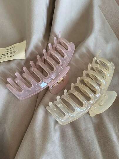 2pcs/1pc 4.13in/10.5cm Pink & Yellow Lightweight Plastic Hair Clips, Fashionable Versatile Elegant Minimalist Solid Color Hair Claws, Suitable For Daily, Casual, Party, Commute, Beach, Bun, Ponytail, Washing Face, Makeup, Outfit Accessory