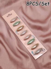 8件套女士时尚彩色丝巾夹、头巾别针、胸针 - 灰綠 - 查看 2