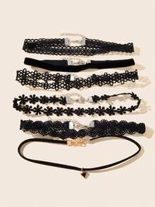 6pcs Triangle Pendant Necklace Set, Suitable For Women's Daily And Festival Wear - 黑色 5 - 查看 1