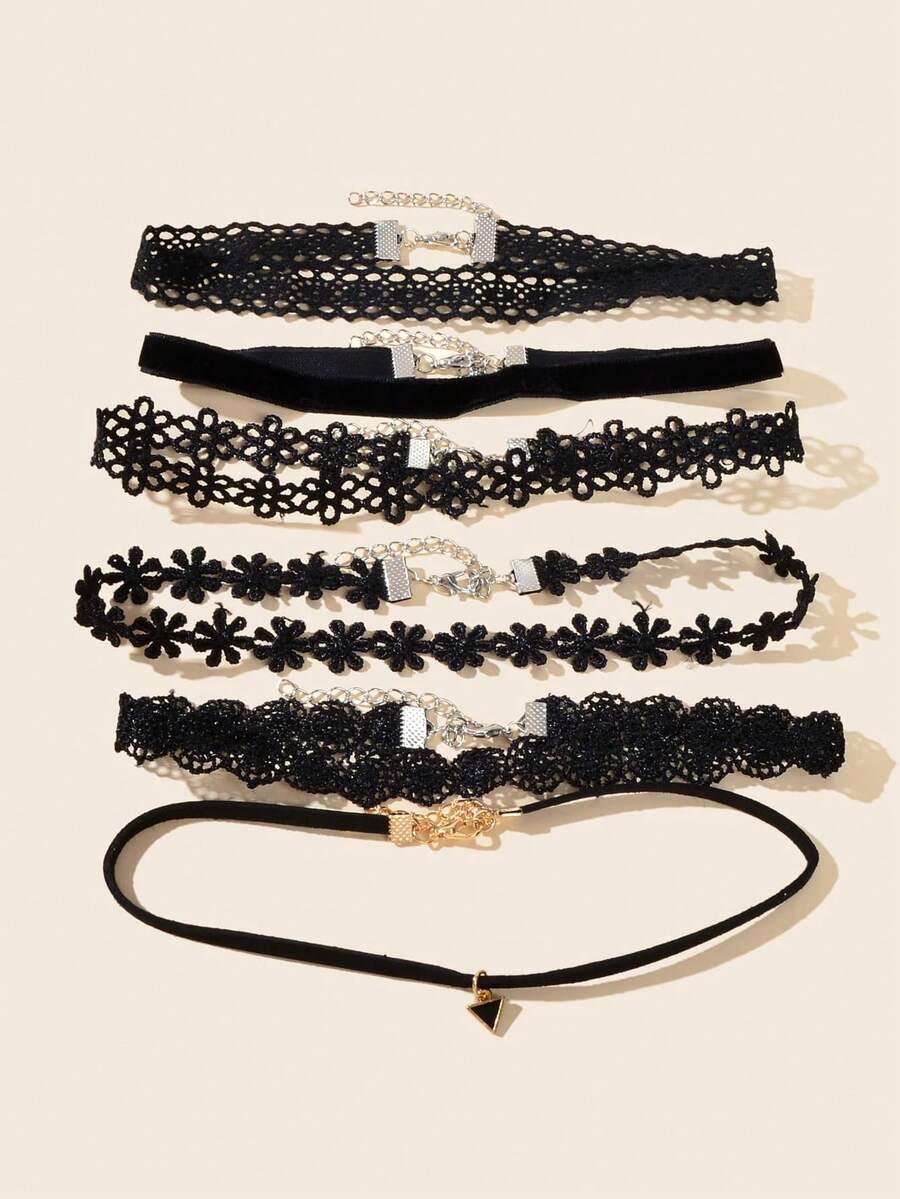 6pcs Triangle Pendant Necklace Set, Suitable For Women's Daily And Festival Wear - 黑色 5 - 查看 1