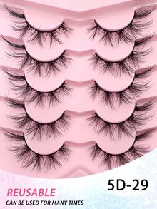 ENCHUW 5 Pairs 3D Fake Eyelashes Natural Lashes Natural Look Short False Eyelashes Pack Reusable False Lashes Soft Wispy Lashes Fluffy Eye Lashes - Black - View 5