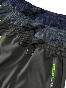 3pcs Men's Lightweight Cargo Pants With Drawstring Elastic Waist, Zipper Pockets, Breathable, Suitable For Outdoor & Casual Wear, Neon Highlight Spring - Multicolor - View 5