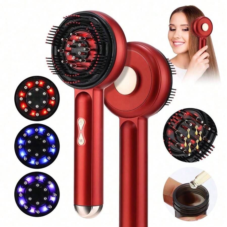 Hailicare Lược massage da đầu điện tử 3 chế độ EMS, đèn đỏ, bình chứa dung dịch 6ml, sạc USB, dụng cụ chăm sóc tóc tại nhà sử dụng hàng ngày. - Đỏ - Xem 1