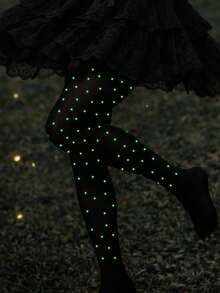 1双女士夜光印花透明黑色丝袜，适合约会、派对和夜间穿着 - 彩色 - 查看 10