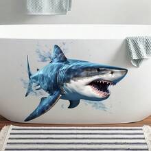 1pc 30x40 Cracked Wall Great White Shark Wall Sticker, Realistic Water Splash Combination, Self-Adhesive Easy To Apply, Creative Wall Decor - Multicolor - View 4