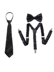 1SET Men's Sequin Bow Tie, Tie, And Suspenders Three Pieces Set, Apparel Accessories Combination Set - Multicolor - View 4