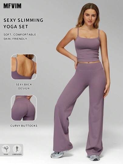  Bộ đồ thể thao 2 mảnh MFVIM dành cho nữ, áo khoác thể thao thường ngày cho nữ, bộ tập thể dục bao gồm áo bra thể thao hở lưng kiểu racerback và quần tập ống rộng, ôm sát, thoáng khí và thoải mái, phù hợp cho sinh hoạt hàng ngày, hoạt động ngoài trời, chạy bộ, đạp xe, yoga, pilates, tập gym.